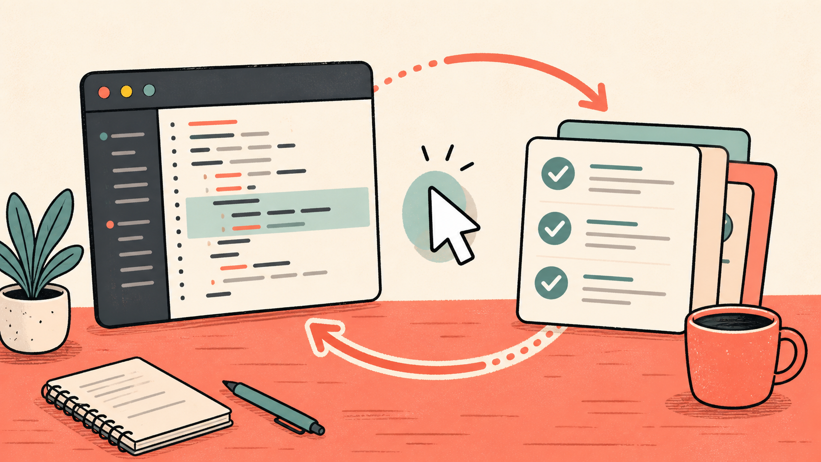 An editorial illustration of the learning and verification loop between Cursor and Grok