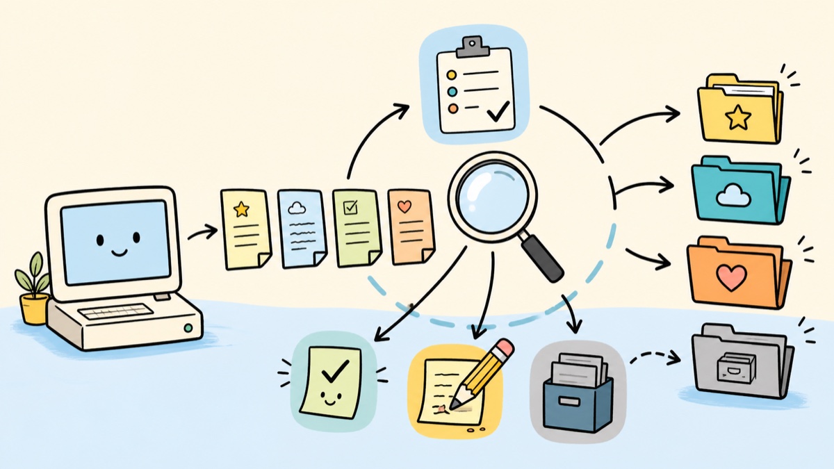 A bright illustration of local agent memories being classified, checked, and either kept or revised